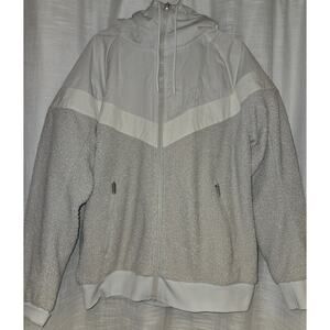 Vintage Nike Sherpa Fleece Windrunner Jacket Mens Large White Bone Lined Hooded